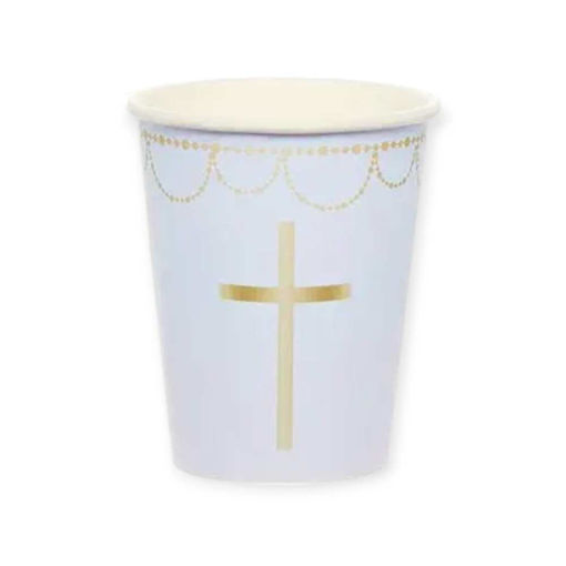 Picture of BOTANICAL CROSS PAPER CUPS BLUE 237ML - 8 PACK
